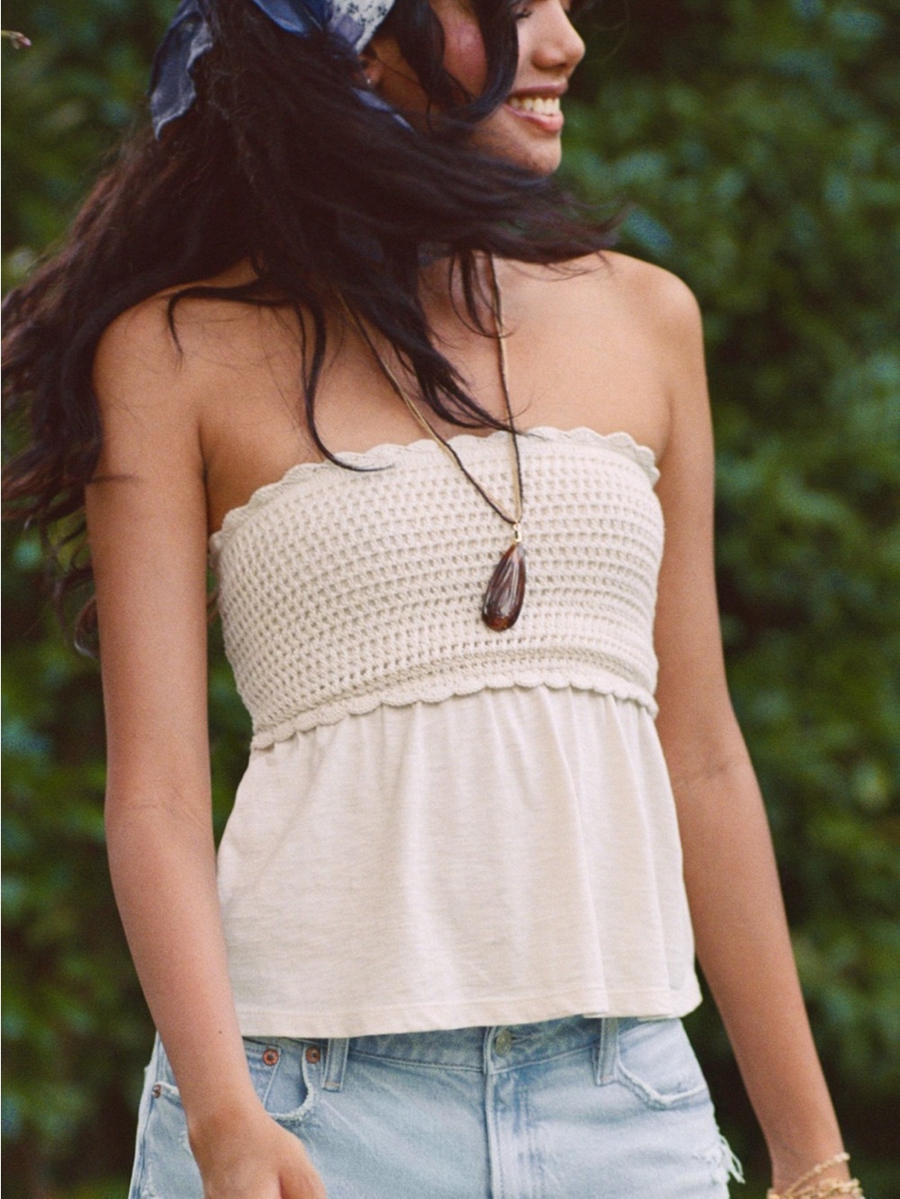 NWT AE Sunchaser Crochet Babydoll Tube Top